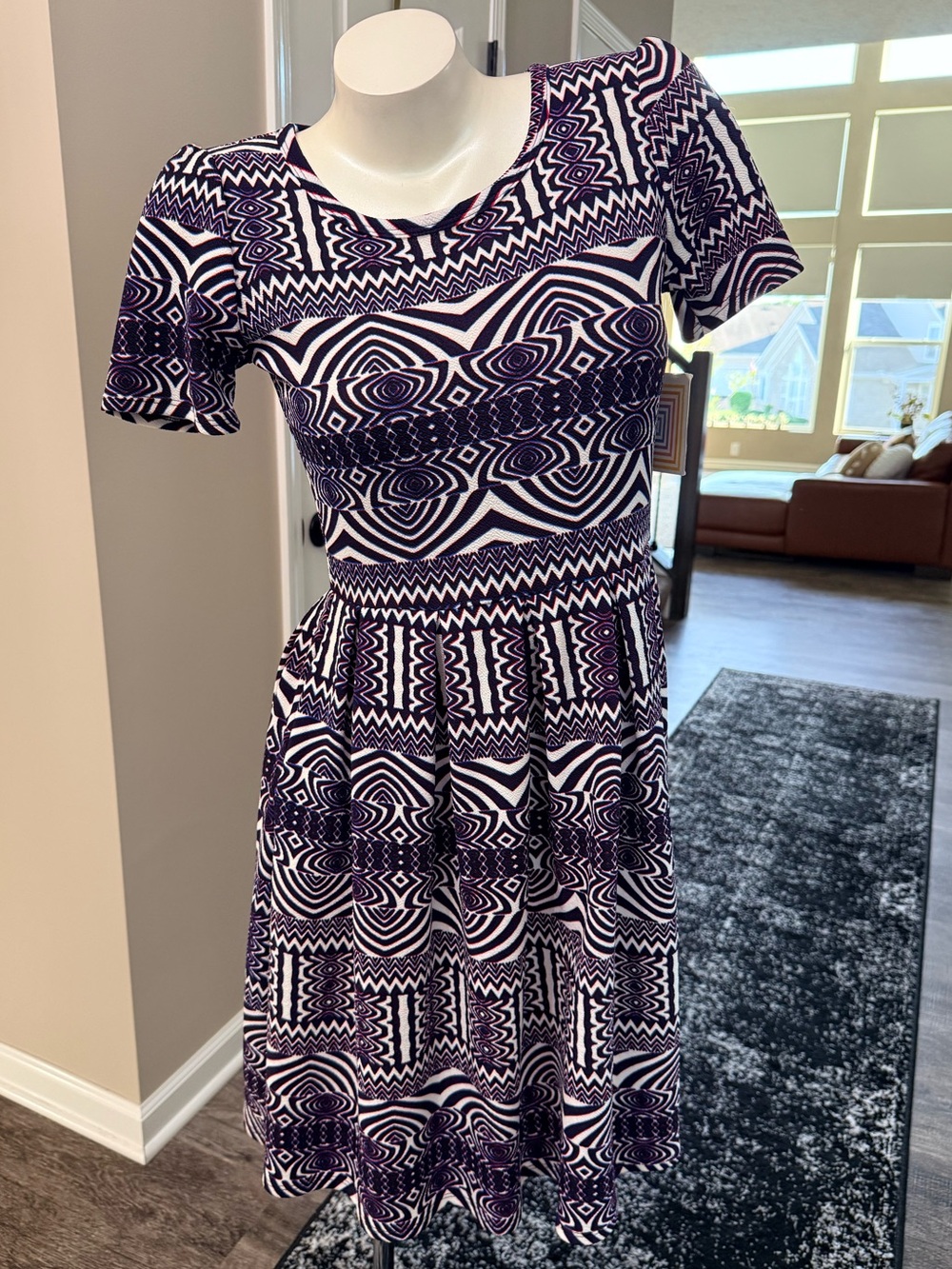 NWT LuLaRoe Amelia Purple Fit & Flare Dress Sz S Multicolor Trible Print New!